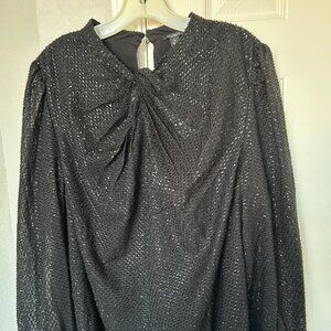 Ann Taylor Factory Elegant Long Sleeve Lined Blouse - Black Glitter - XL